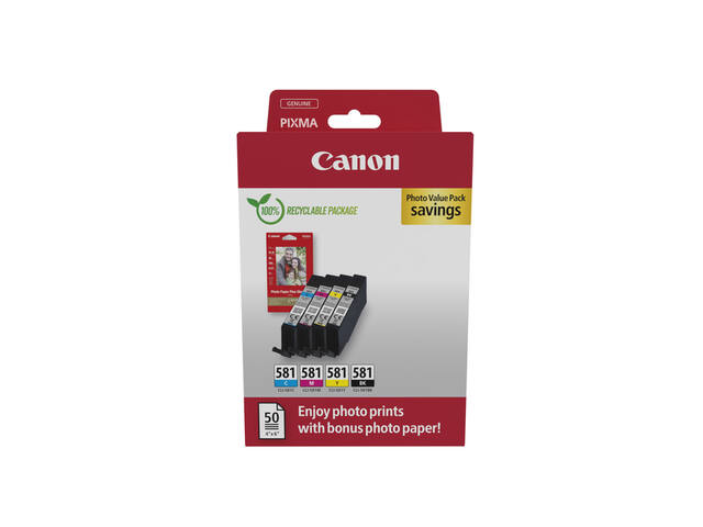 Inktcartridge Canon CLI-581 4 kleuren + papier