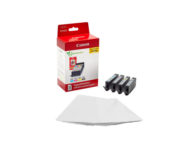 Inktcartridge Canon CLI-581 4 kleuren + papier