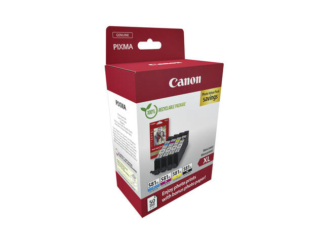 Inktcartridge Canon CLI-581XL 4 kleuren + papier