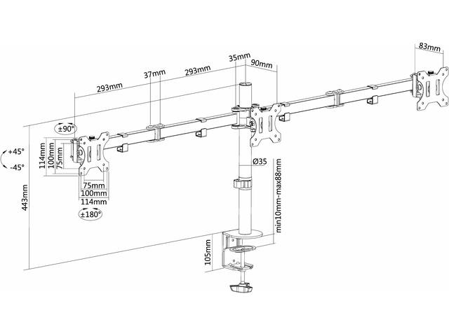 Monitorarm Neomounts D550D3 10 27 inch zwart