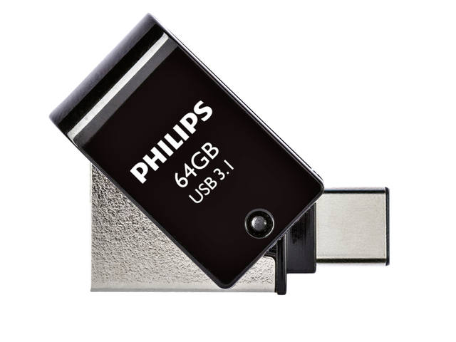 USB stick 3.1 Philips 2in1 USB-C USB-A 64GB zwart