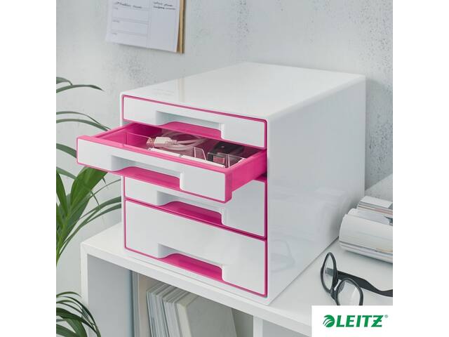Ladenblok Leitz WOW 4 laden wit/roze