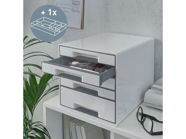 Ladenblok Leitz WOW CUBE A4 maxi 5 laden wit/grijs