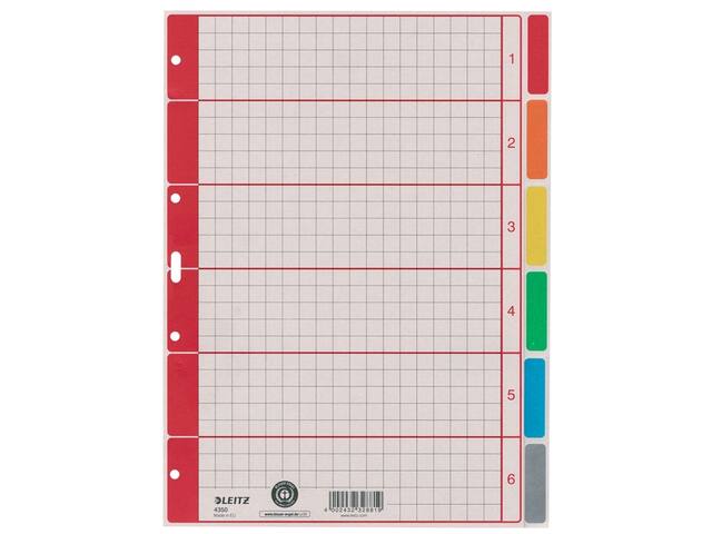 Tabbladen Leitz 4350 A4 4r karton 6dlg grijs