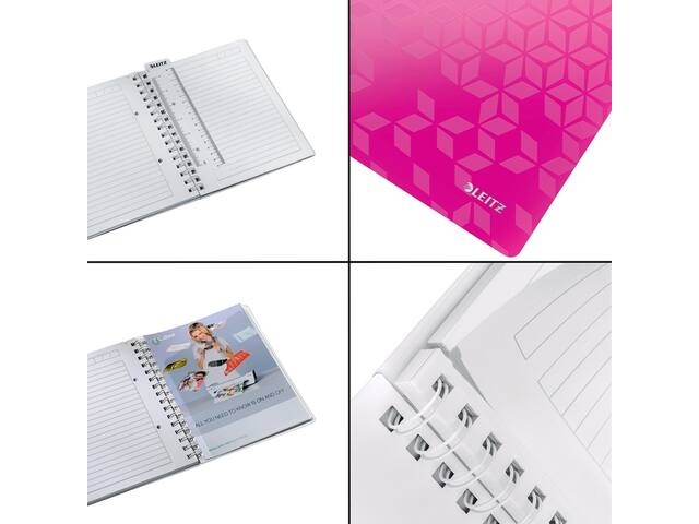 Notitieboek Leitz WOW A5 spiraal 160pg lijn roze