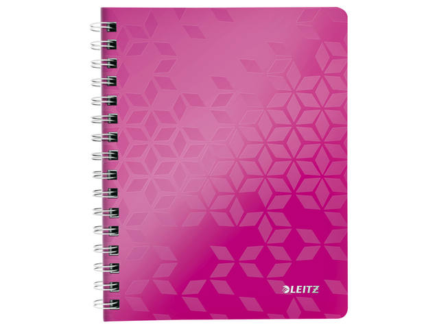 Notitieboek Leitz WOW A5 spiraal 160pg lijn roze