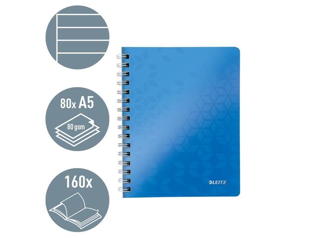Notitieboek Leitz WOW A5 spiraal 160pg lijn bl