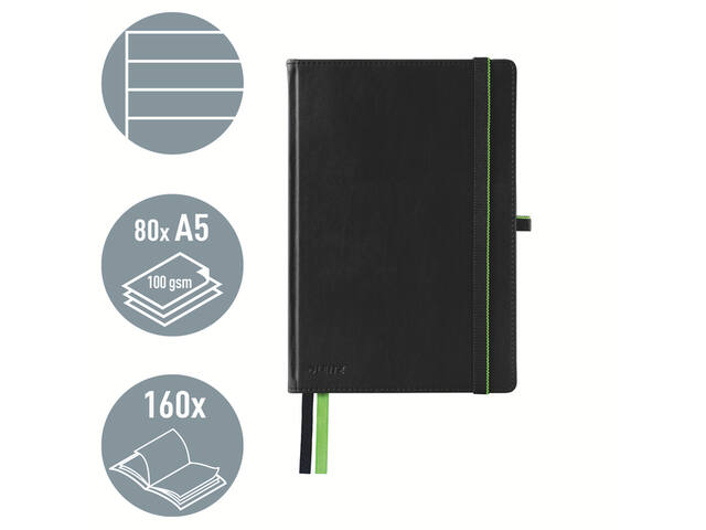 Notitieboek Leitz Complete A5 160blz 100gr lijn zw