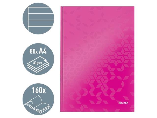 Notitieboek Leitz WOW A4 160blz 90gr lijn roze