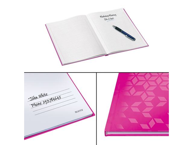 Notitieboek Leitz WOW A4 160blz 90gr lijn roze