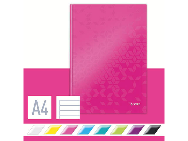 Notitieboek Leitz WOW A4 160blz 90gr lijn roze