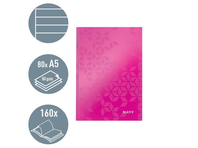 Notitieboek Leitz WOW A5 160blz 90gr lijn roze