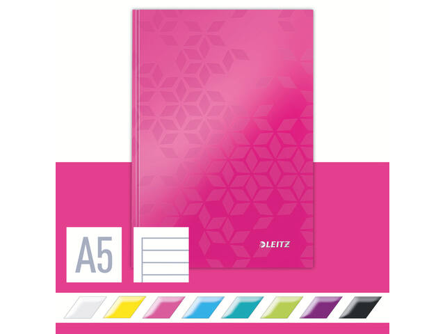 Notitieboek Leitz WOW A5 160blz 90gr lijn roze