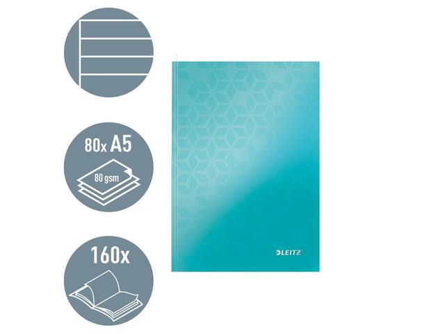 Notitieboek Leitz WOW A5 160blz 90gr lijn ijsblauw