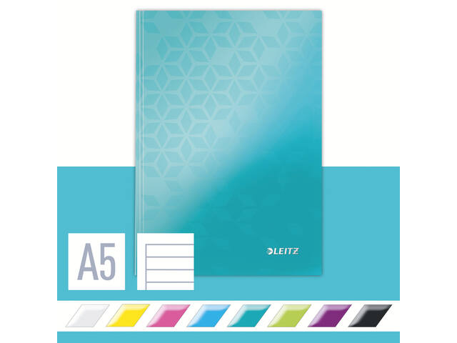 Notitieboek Leitz WOW A5 160blz 90gr lijn ijsblauw