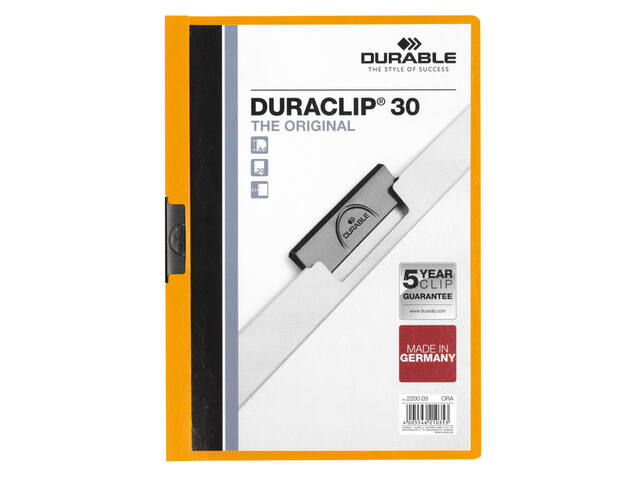 Klemmap Durable Duraclip A4 3mm 30v oranje