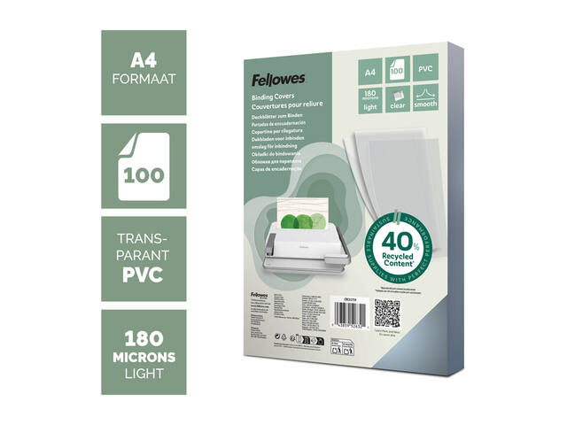 Voorblad Fellowes A4 PVC 180micron transparant