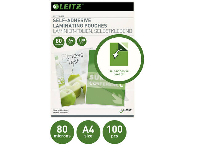 Lamineerhoes Leitz A4 zelfklevend 2x80micron EVA