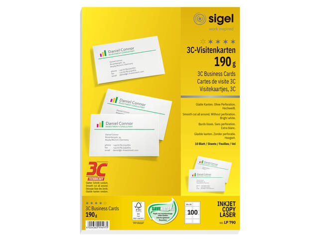 Visitekaart Sigel 85x55mm blanco 190gr wit