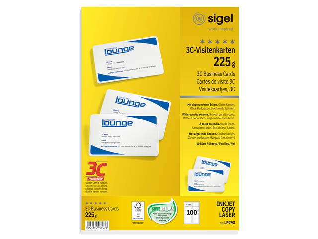 Visitekaart Sigel 85x55 blanco 225gr ronde hoek wt