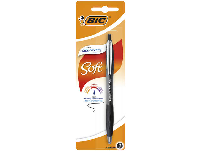 Balpen Bic Atlantis soft clic M zwart
