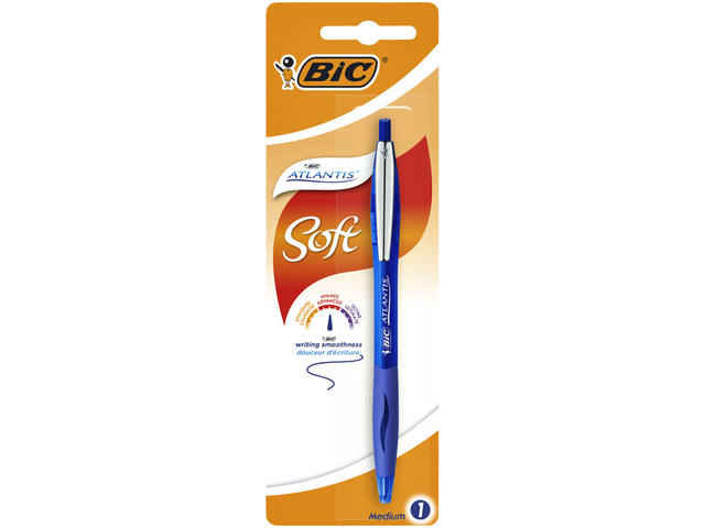 Balpen Bic Atlantis soft clic M blauw