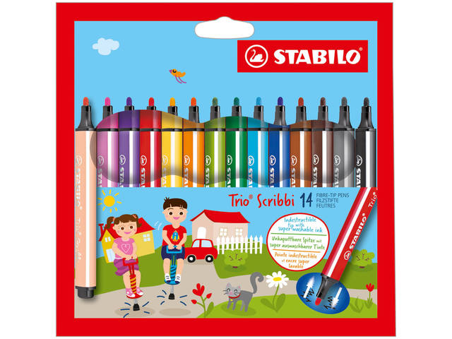Viltstift STABILO Trio Scribbi 368/14 14st assorti