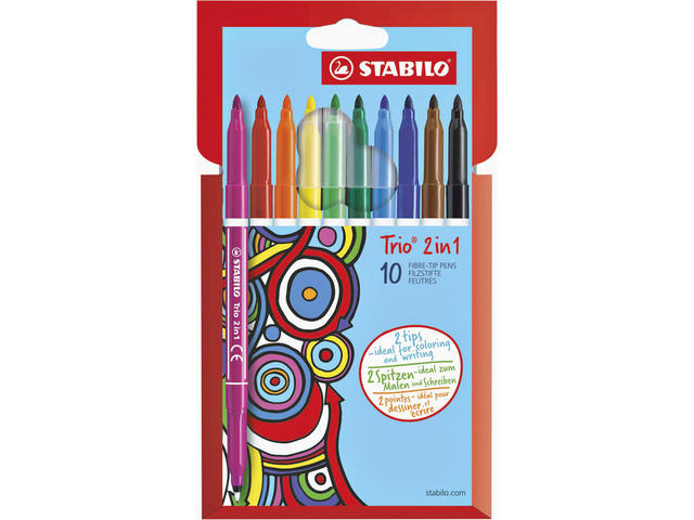 Viltstift STABILO Trio 2 in 1 223/10 10st assorti