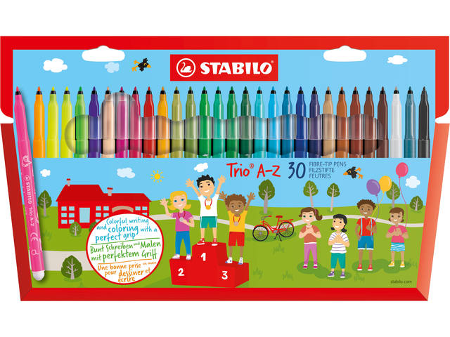 Viltstift STABILO Trio A-Z 378/30 30st assorti