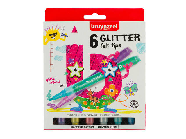Viltstift Bruynzeel Kids 6st ass glitter