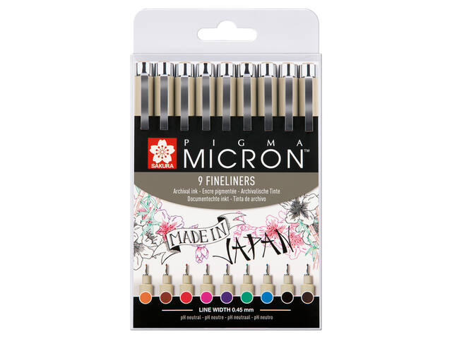 Fineliner Sakura Pigma Micron 05 0.45mm 9 kleuren