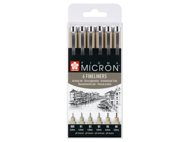 Fineliner Sakura Pigma Micron 6 breedtes zwart