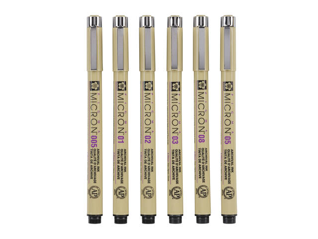 Fineliner Sakura Pigma Micron 6 breedtes zwart