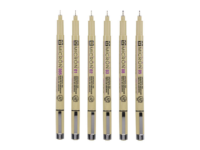 Fineliner Sakura Pigma Micron 6 breedtes zwart