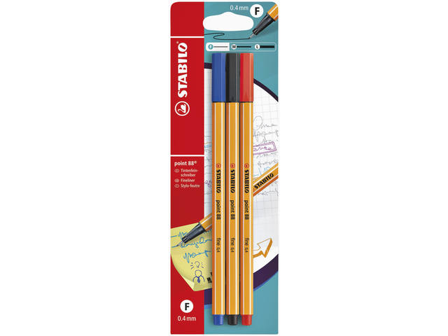 Fineliner STABILO point 88/3 F ass 3st