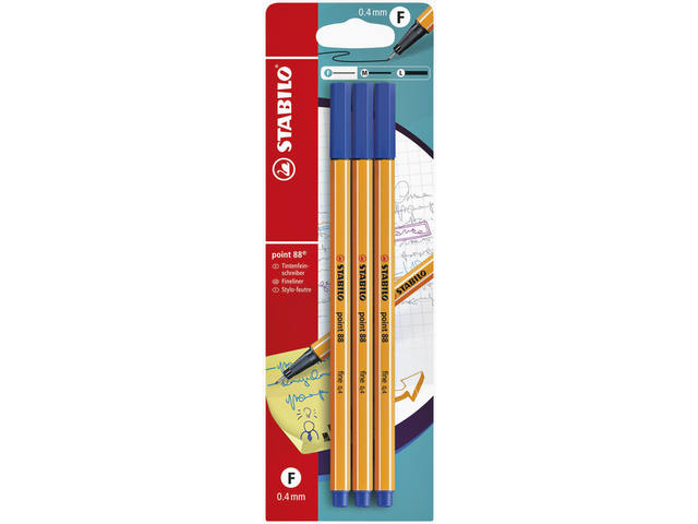 Fineliner STABILO point 88/41 F blauw 3st