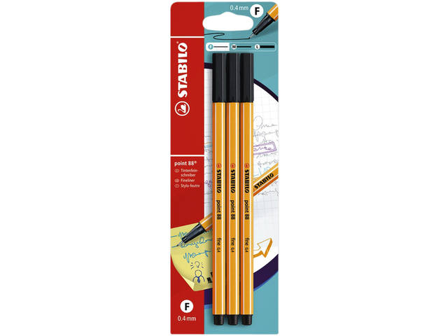 Fineliner STABILO point 88 F zwart 3st