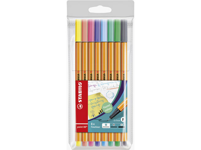 Fineliner STABILO point 88/8 F pastel ass 8st