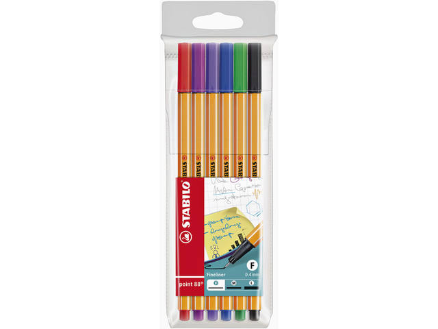 Fineliner STABILO point 88/6 F ass 6st
