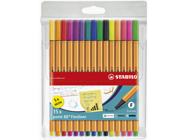 Fineliner STABILO point 88/15 F ass 15st