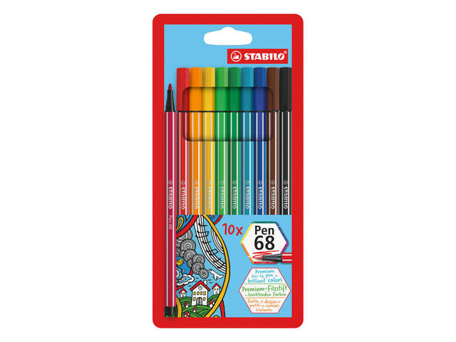 Viltstift STABILO Pen 68/10 M ass 10st