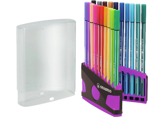 Viltstift STABILO Pen 68/20 antrac/roze etui 20st