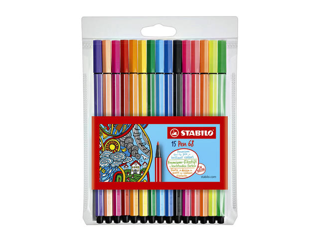 Viltstift STABILO Pen 68/15 M 10+5 neon ass 15st