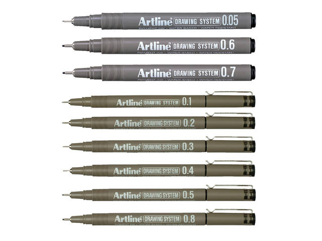 Fineliner Artline technisch 0.2-0.4-0.6-0.8mm zw