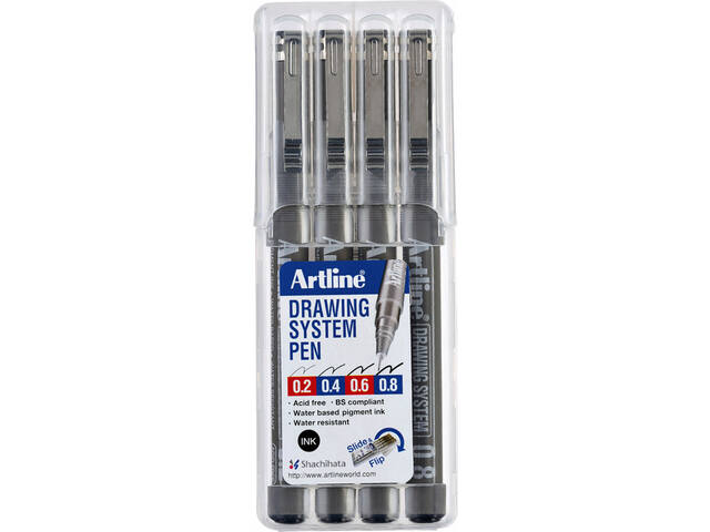 Fineliner Artline technisch 0.2-0.4-0.6-0.8mm zw