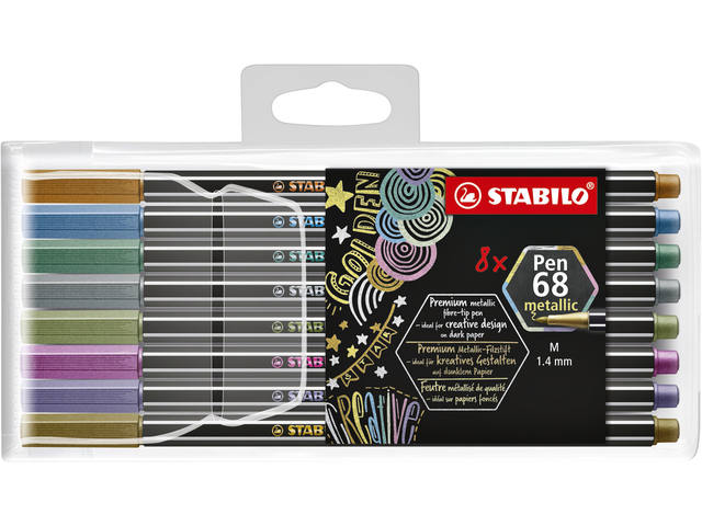 Viltstift STABILO Pen 68/8 M metallic ass 8st