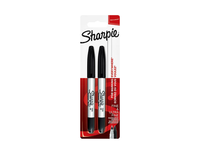 Viltstift Sharpie Twin tip UF en F 2st zwart