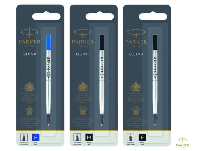 Rollerpenvulling Parker Quink F blister zwart