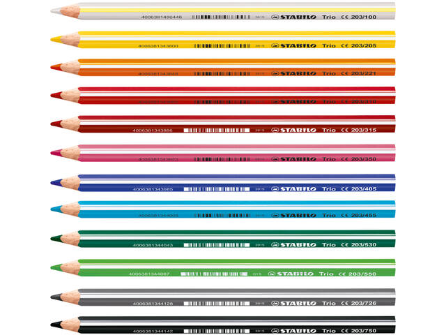 Kleurpotlood STABILO 203 Trio dik 12st assorti
