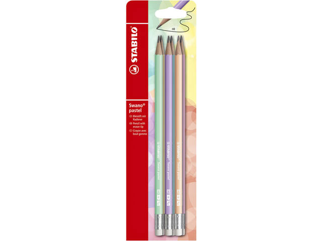 Potlood STABILO Swano HB met gumtop 6st pastel ass